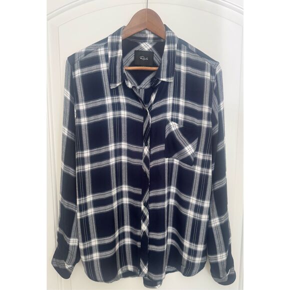 Rails Long Sleeve Rayon Button-up Shirt Navy & White Plaid Size Large - Picture 4 of 12